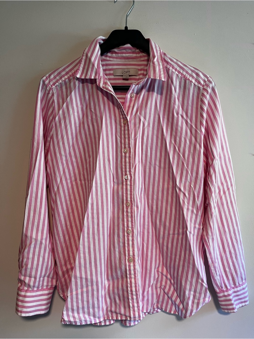 LOFT Pink & White Striped Button-Down Shirt